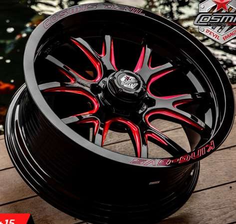 Jante KING 6VS 20X9.0 6X139.7 ET15 CB.106.1 Noir + Rayons CNC Rouge (K)