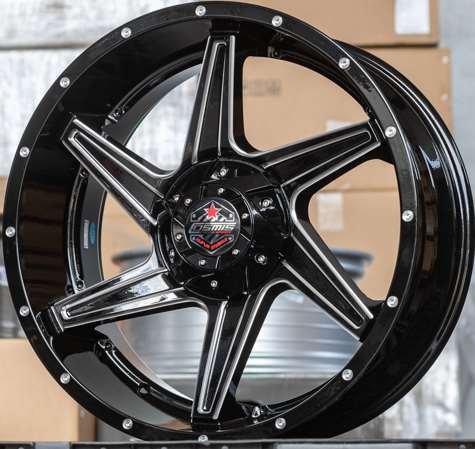 Jante SPIN-6 (S229) 20X9.0 10X150/139.7 ET10 CB.110 NOIR BRILLANT+FRAISAGE SPOKE