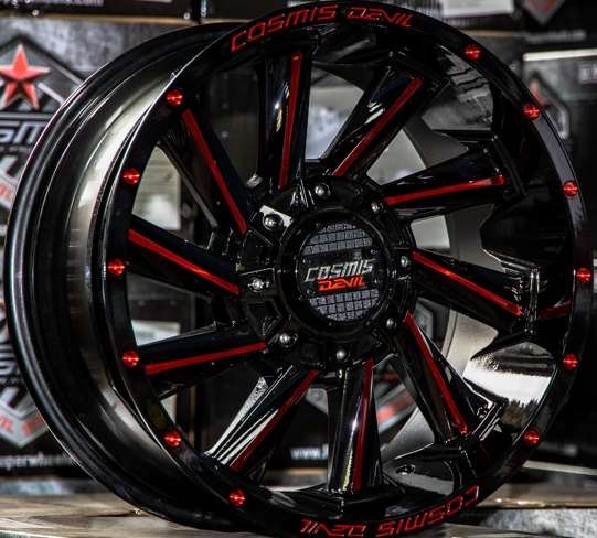 Jante TWIN 18X9.0 12X130/139.7 ET0 CB.106.1 NOIR BRILLANT/ROUGE/KRXZ